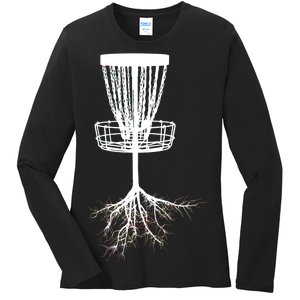 Disk Golf Tree Roots Funny Sports Ladies Long Sleeve Shirt