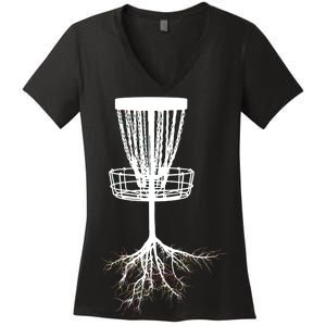 Disk Golf Tree Roots Funny Sports Women's V-Neck T-Shirt