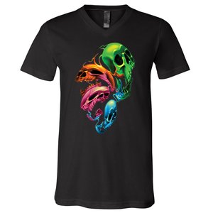 Distorted Skulls V-Neck T-Shirt