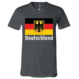 Distress German Deutschland Flag  V-Neck T-Shirt