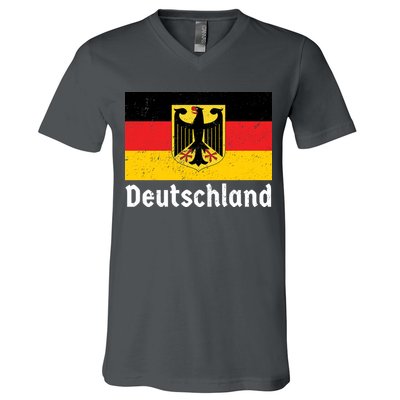 Distress German Deutschland Flag  V-Neck T-Shirt