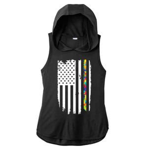 Distress Thin Puzzle Line Autism Awareness Tribute Flag Ladies PosiCharge Tri-Blend Wicking Draft Hoodie Tank