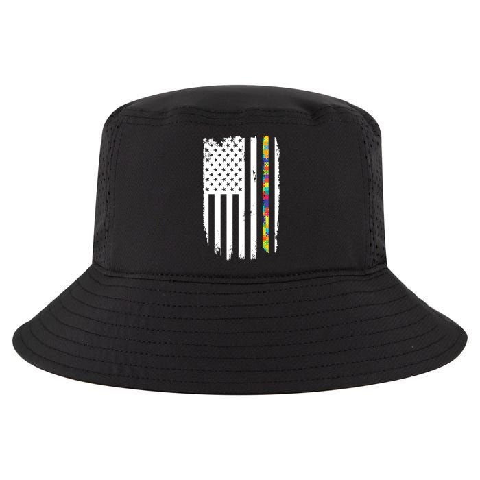 Distress Thin Puzzle Line Autism Awareness Tribute Flag Cool Comfort Performance Bucket Hat