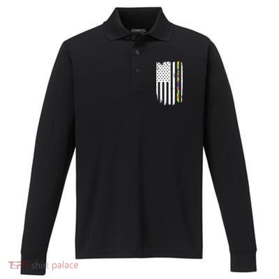 Distress Thin Puzzle Line Autism Awareness Tribute Flag Performance Long Sleeve Polo