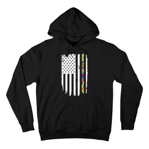 Distress Thin Puzzle Line Autism Awareness Tribute Flag Hoodie