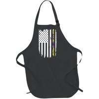 Distress Thin Puzzle Line Autism Awareness Tribute Flag Full-Length Apron With Pockets