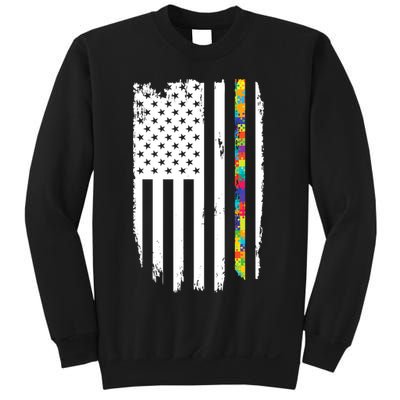 Distress Thin Puzzle Line Autism Awareness Tribute Flag Sweatshirt