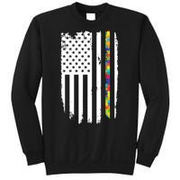 Distress Thin Puzzle Line Autism Awareness Tribute Flag Sweatshirt