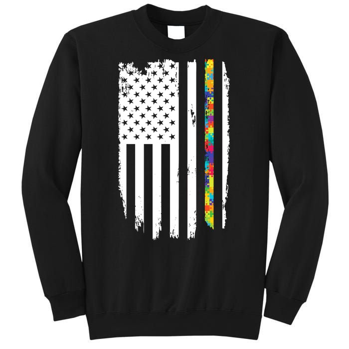 Distress Thin Puzzle Line Autism Awareness Tribute Flag Sweatshirt