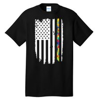 Distress Thin Puzzle Line Autism Awareness Tribute Flag Tall T-Shirt