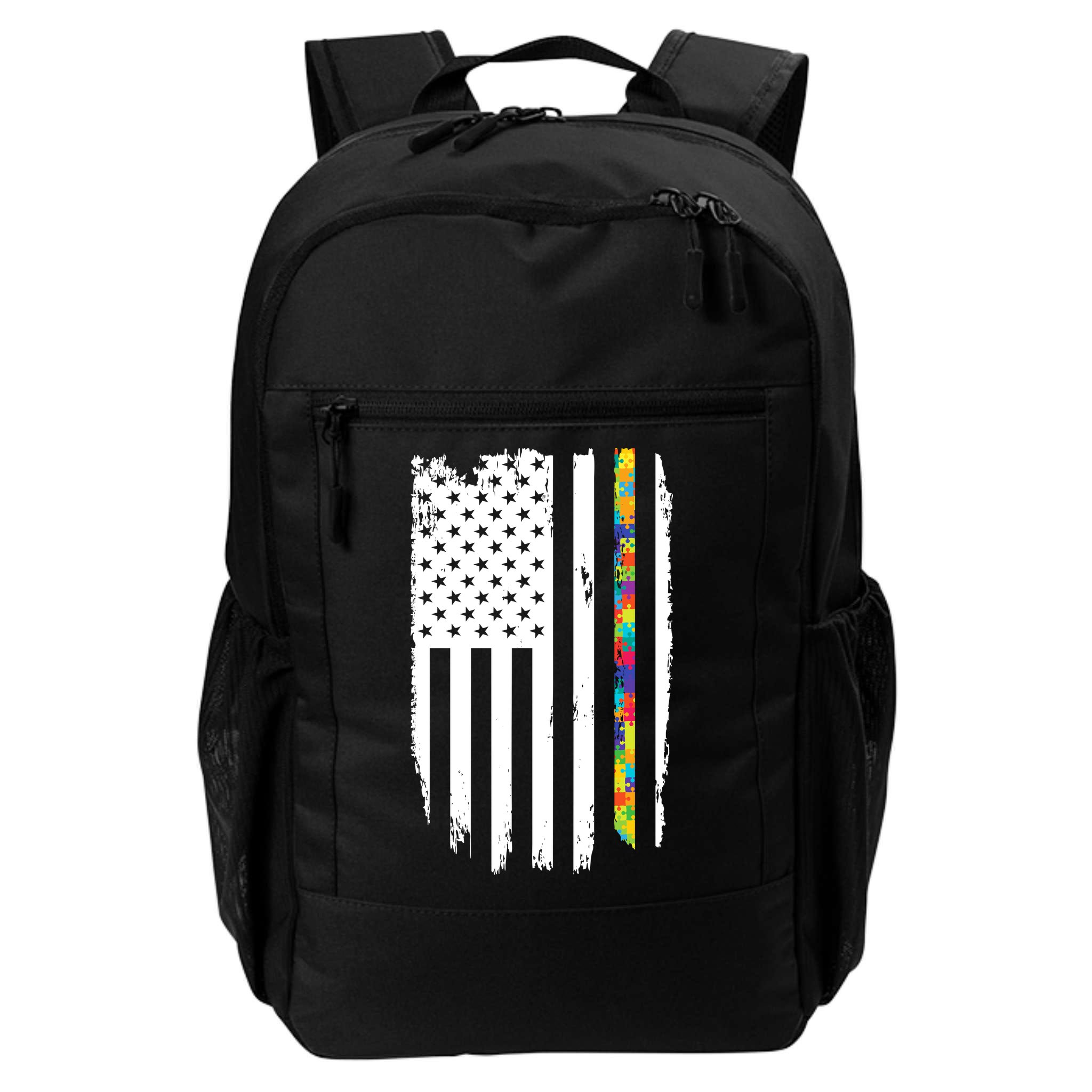 Distress Thin Puzzle Line Autism Awareness Tribute Flag Backpack