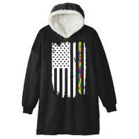 Distress Thin Puzzle Line Autism Awareness Tribute Flag Hooded Wearable Blanket