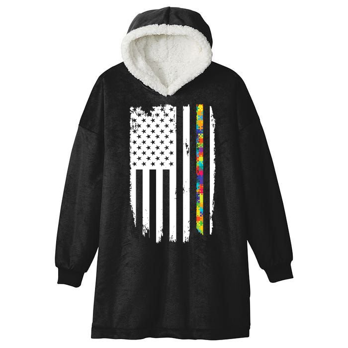 Distress Thin Puzzle Line Autism Awareness Tribute Flag Hooded Wearable Blanket