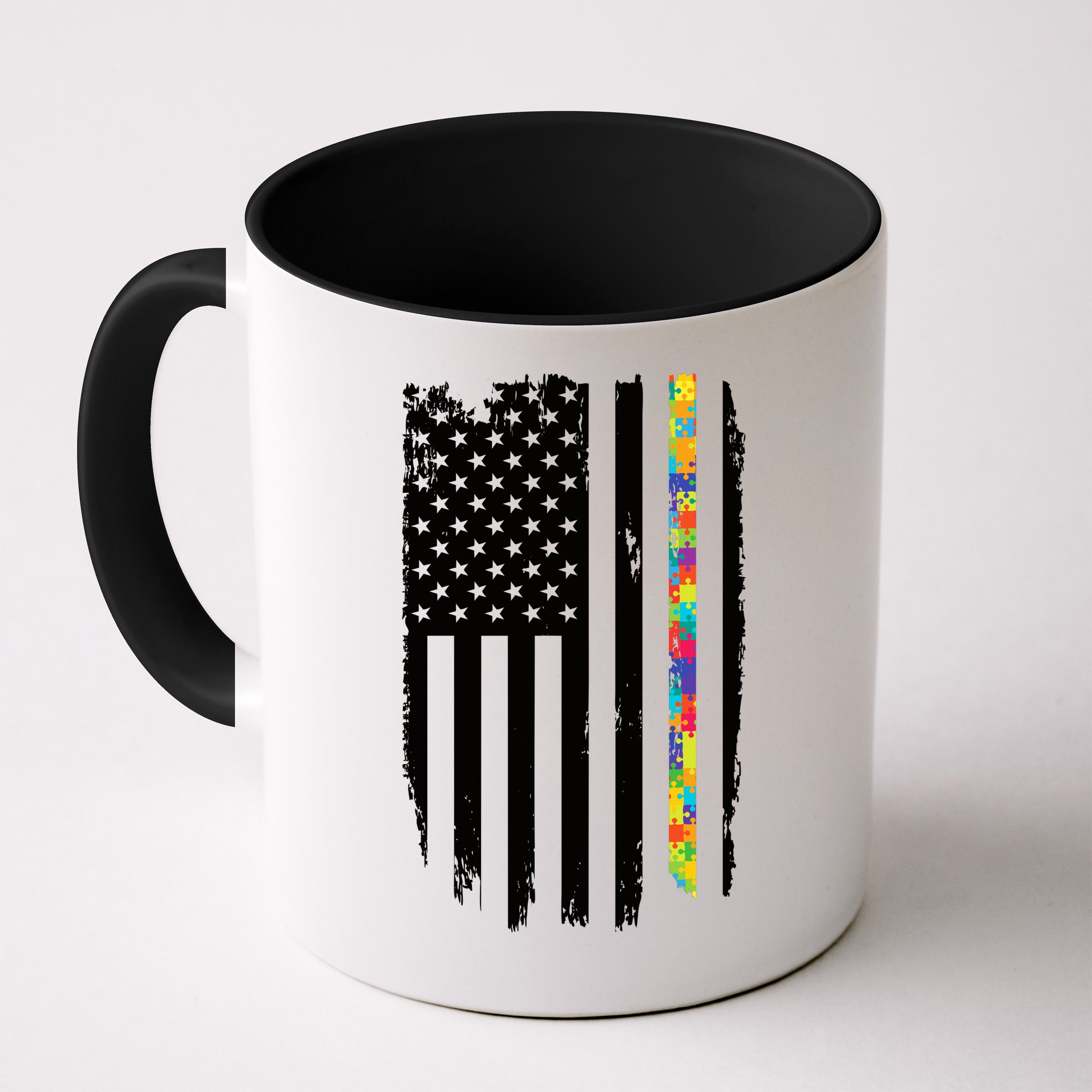Distress Thin Puzzle Line Autism Awareness Tribute Flag Mug