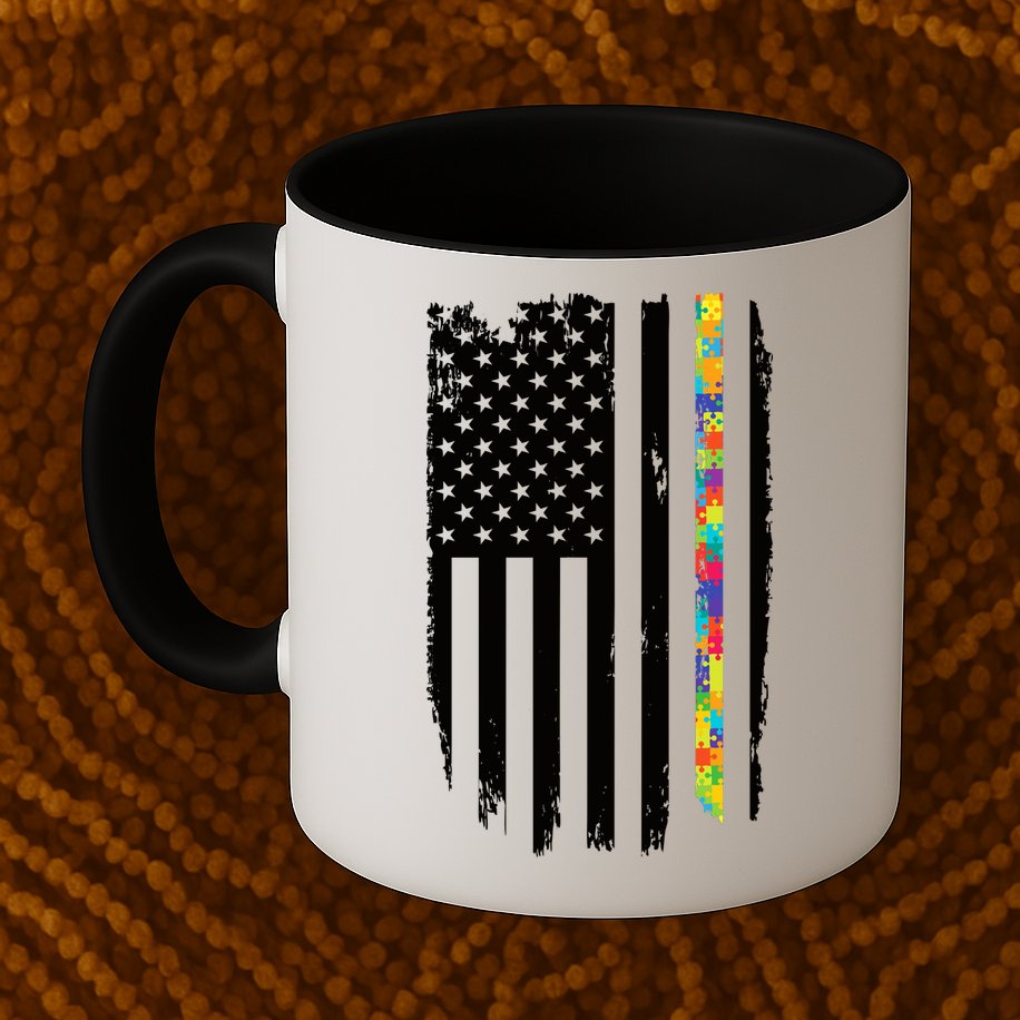 Distress Thin Puzzle Line Autism Awareness Tribute Flag Mug
