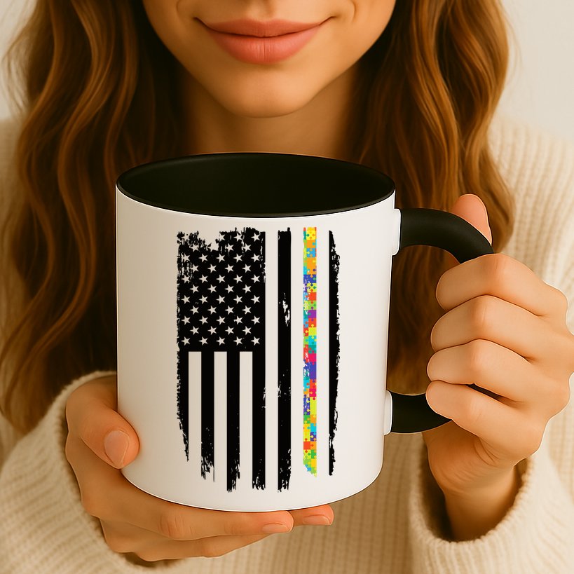 Distress Thin Puzzle Line Autism Awareness Tribute Flag Mug