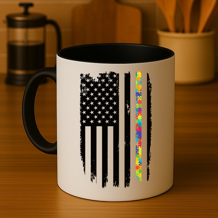 Distress Thin Puzzle Line Autism Awareness Tribute Flag Mug