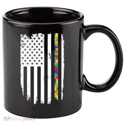 Distress Thin Puzzle Line Autism Awareness Tribute Flag 11oz C Handle Ceramic Mug