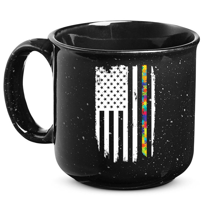 Distress Thin Puzzle Line Autism Awareness Tribute Flag 15oz Campfire Ceramic Mug
