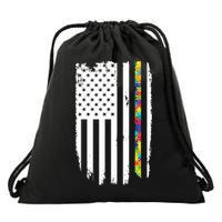 Distress Thin Puzzle Line Autism Awareness Tribute Flag Drawstring Bag