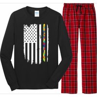 Distress Thin Puzzle Line Autism Awareness Tribute Flag Long Sleeve Pajama Set