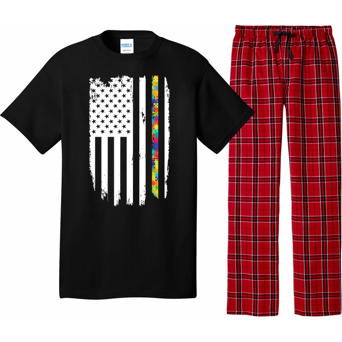 Distress Thin Puzzle Line Autism Awareness Tribute Flag Pajama Set