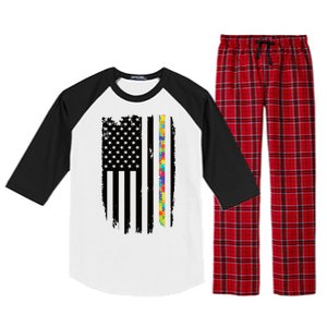 Distress Thin Puzzle Line Autism Awareness Tribute Flag Raglan Sleeve Pajama Set