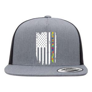 Distress Thin Puzzle Line Autism Awareness Tribute Flag Flat Bill Trucker Hat