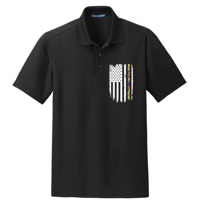 Distress Thin Puzzle Line Autism Awareness Tribute Flag Dry Zone Grid Polo