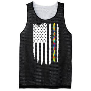 Distress Thin Puzzle Line Autism Awareness Tribute Flag Mesh Reversible Basketball Jersey Tank