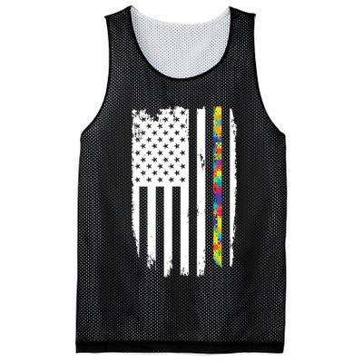 Distress Thin Puzzle Line Autism Awareness Tribute Flag Mesh Reversible Basketball Jersey Tank