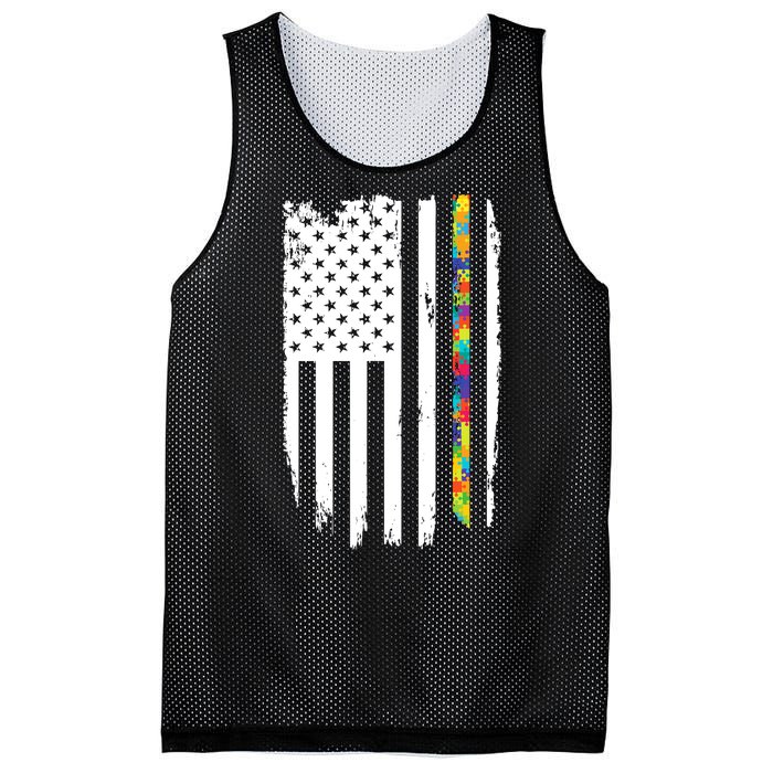 Distress Thin Puzzle Line Autism Awareness Tribute Flag Mesh Reversible Basketball Jersey Tank