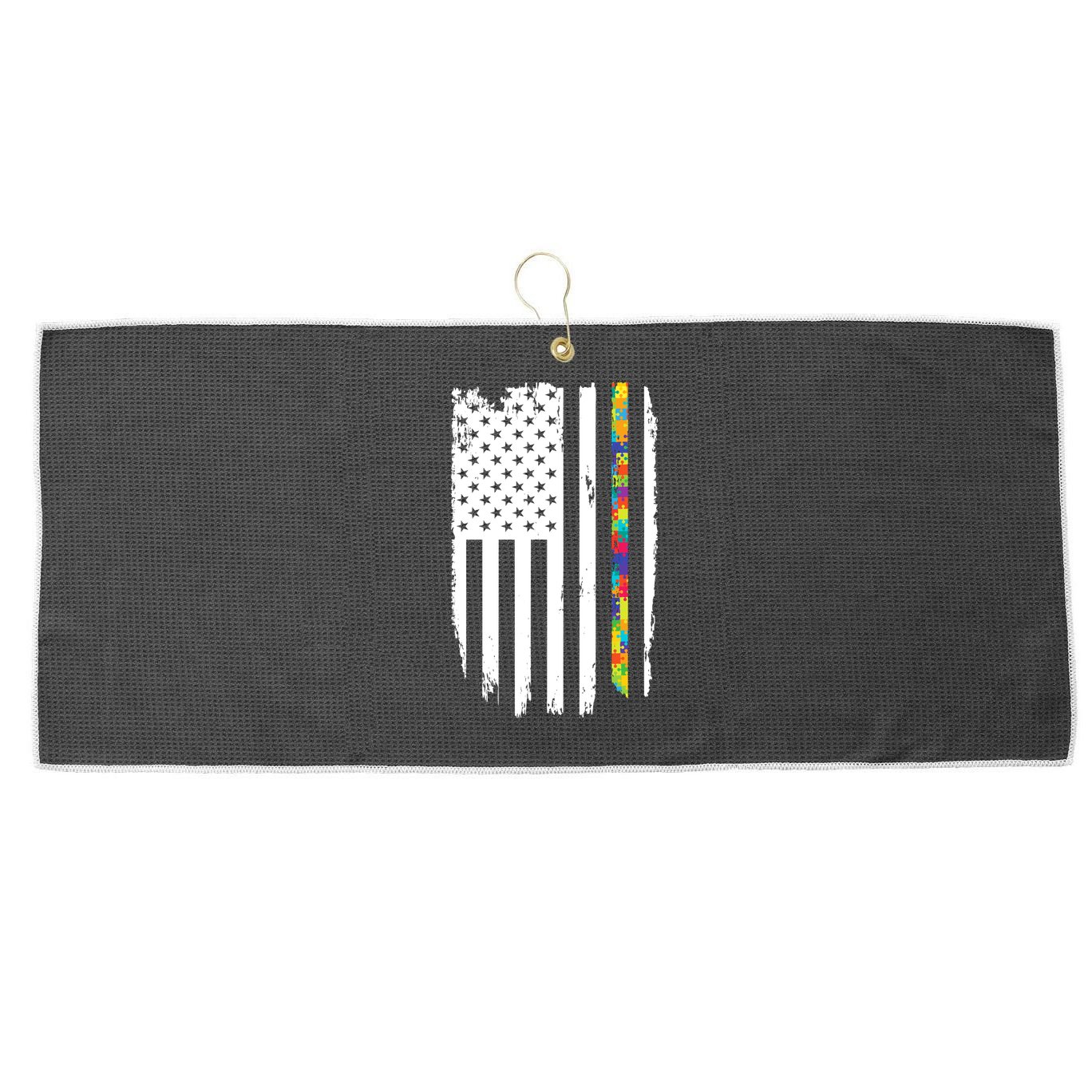 Distress Thin Puzzle Line Autism Awareness Tribute Flag Large Microfiber Waffle Golf Towel