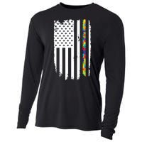 Distress Thin Puzzle Line Autism Awareness Tribute Flag Cooling Performance Long Sleeve Crew