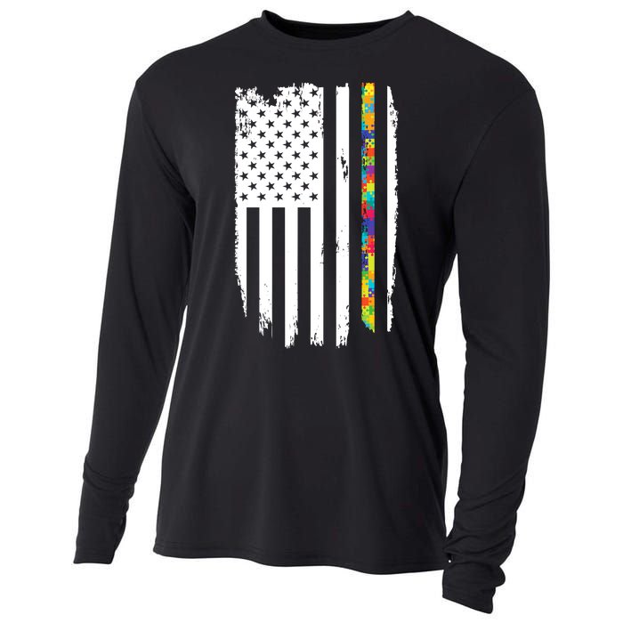 Distress Thin Puzzle Line Autism Awareness Tribute Flag Cooling Performance Long Sleeve Crew