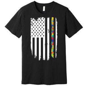 Distress Thin Puzzle Line Autism Awareness Tribute Flag Premium T-Shirt