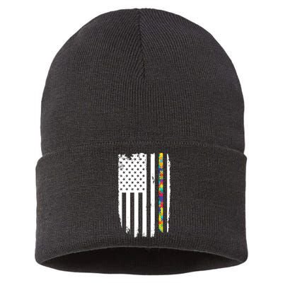 Distress Thin Puzzle Line Autism Awareness Tribute Flag Sustainable Knit Beanie