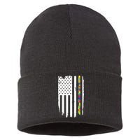 Distress Thin Puzzle Line Autism Awareness Tribute Flag Sustainable Knit Beanie