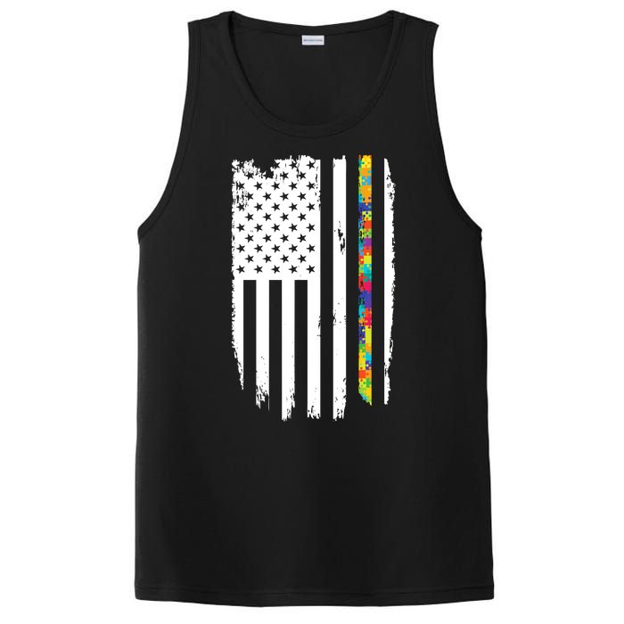 Distress Thin Puzzle Line Autism Awareness Tribute Flag PosiCharge Competitor Tank