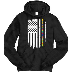 Distress Thin Puzzle Line Autism Awareness Tribute Flag Tie Dye Hoodie