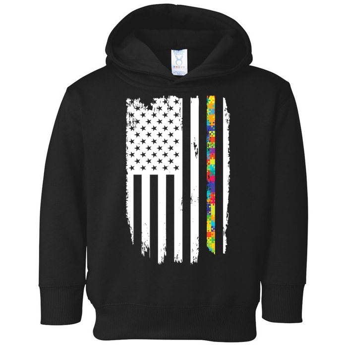 Distress Thin Puzzle Line Autism Awareness Tribute Flag Toddler Hoodie