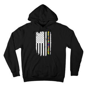 Distress Thin Puzzle Line Autism Awareness Tribute Flag Tall Hoodie