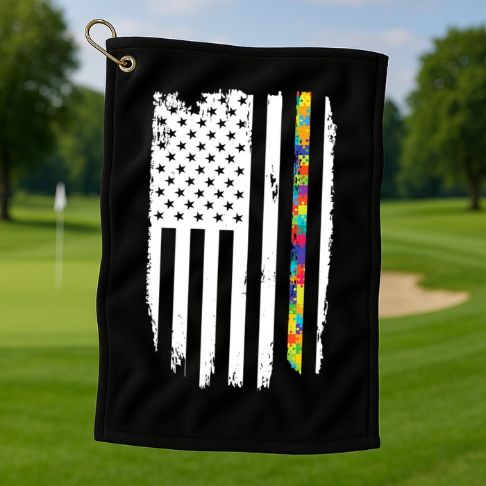 Distress Thin Puzzle Line Autism Awareness Tribute Flag Golf Towel