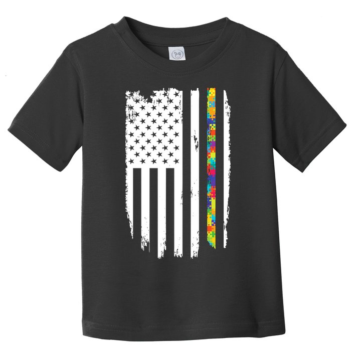 Distress Thin Puzzle Line Autism Awareness Tribute Flag Toddler T-Shirt