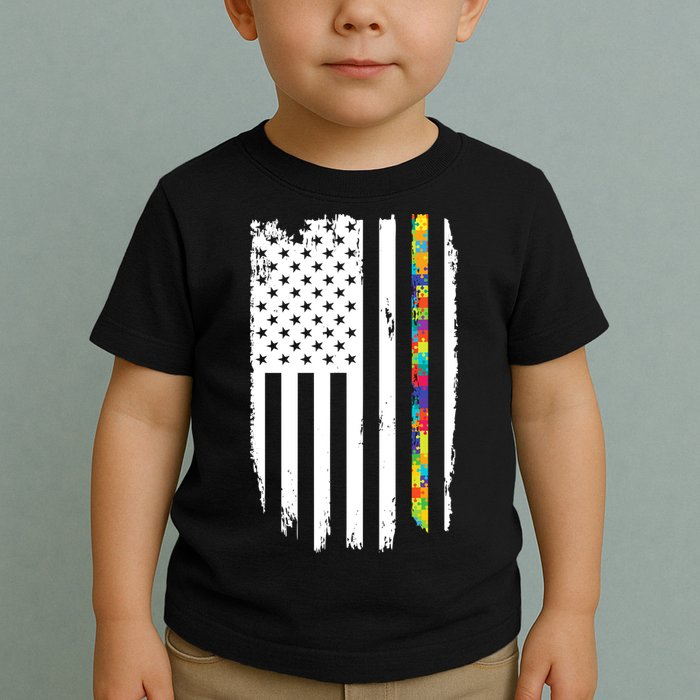 Distress Thin Puzzle Line Autism Awareness Tribute Flag Toddler T-Shirt