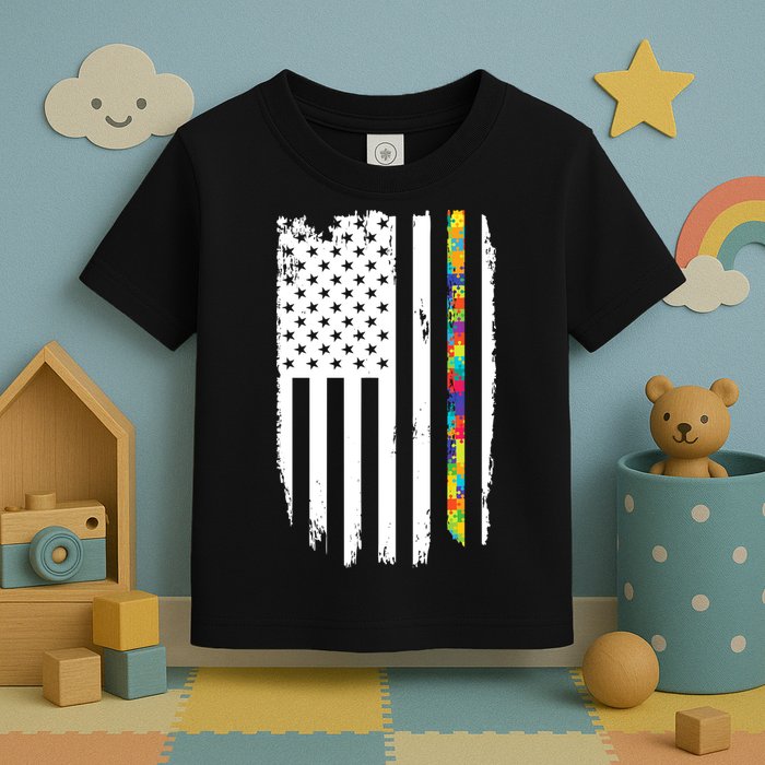 Distress Thin Puzzle Line Autism Awareness Tribute Flag Toddler T-Shirt