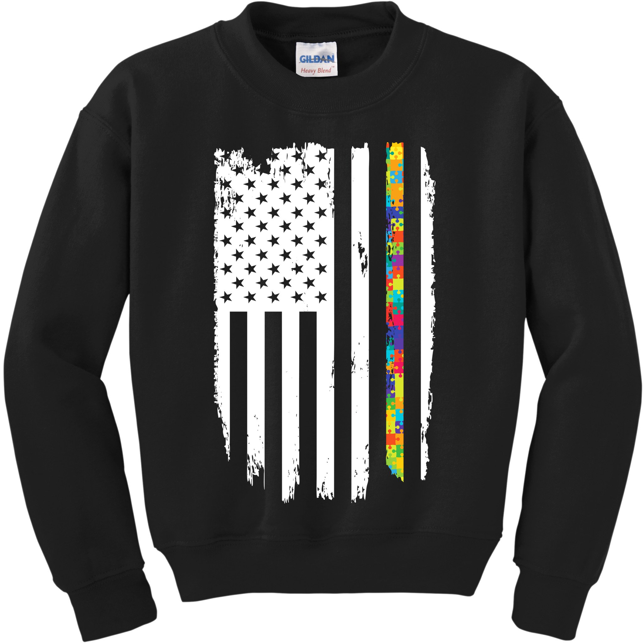 Distress Thin Puzzle Line Autism Awareness Tribute Flag Kids Sweatshirt