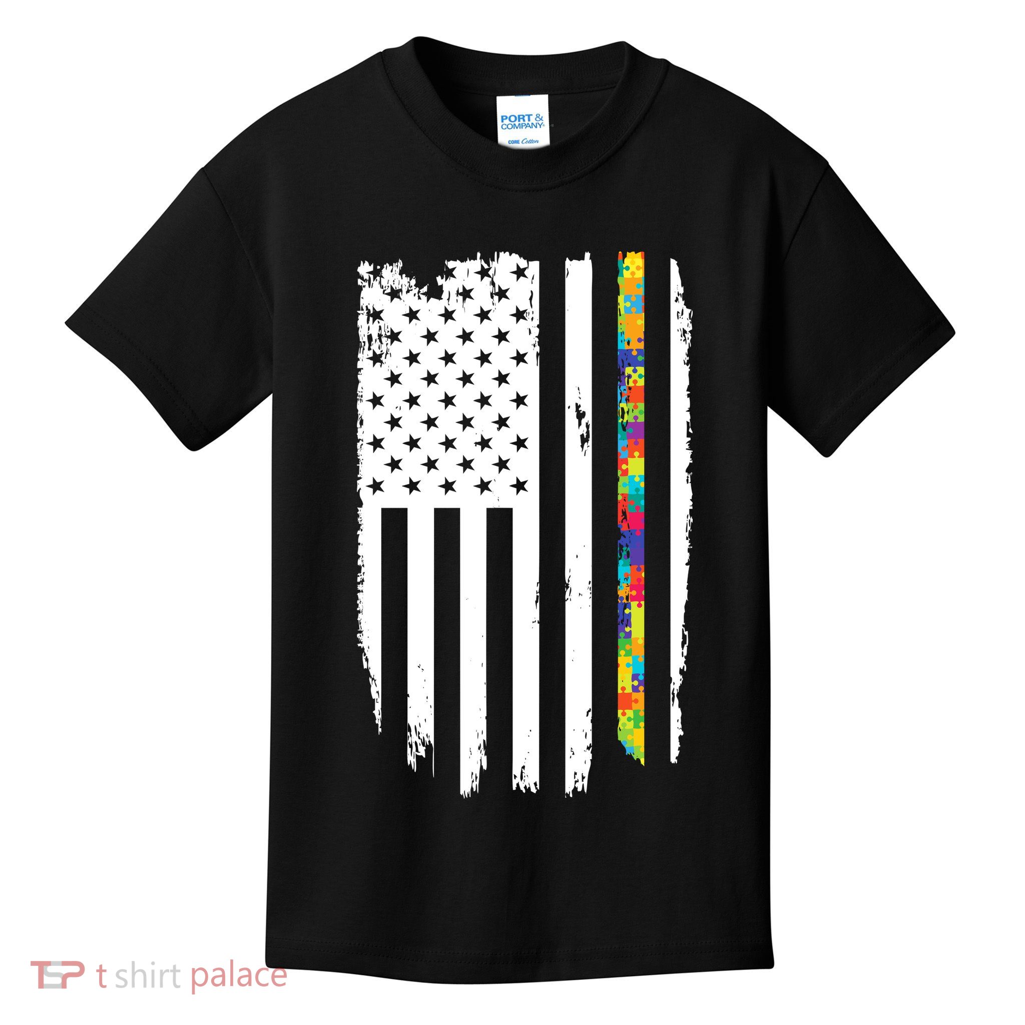 Distress Thin Puzzle Line Autism Awareness Tribute Flag Kids T-Shirt