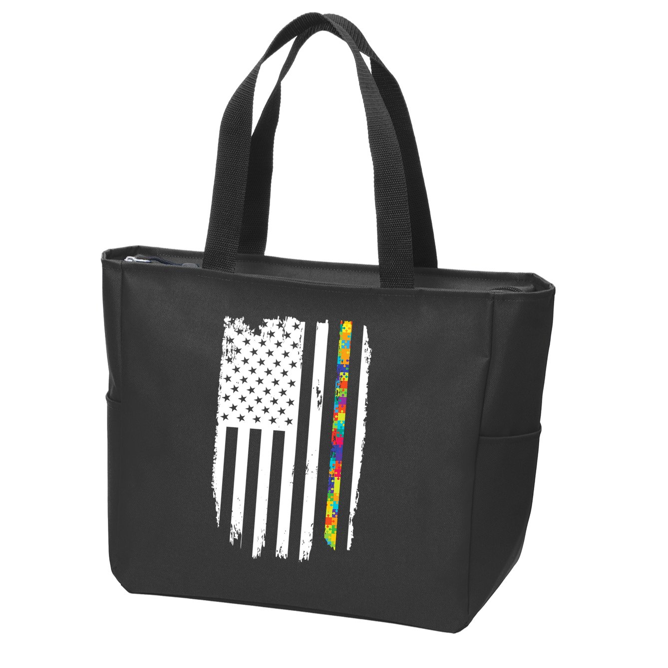 Distress Thin Puzzle Line Autism Awareness Tribute Flag Zip Tote Bag