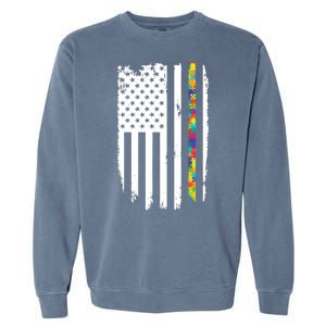 Distress Thin Puzzle Line Autism Awareness Tribute Flag Garment-Dyed Sweatshirt